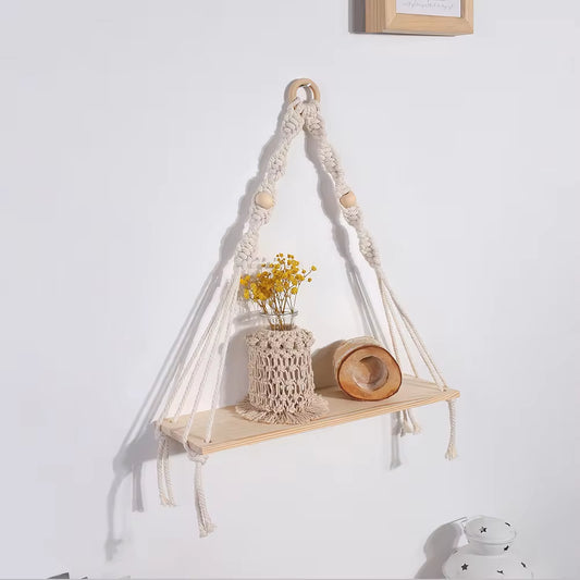 Macrame Wall Hanging Shelf Floating Wall Shelf Boho Home Decor Shelves Wall Wood Decoration for Bedroom Living Room Nursery Gift