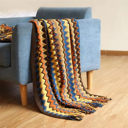 Boho Hand-Knitted Blanket with Tassels