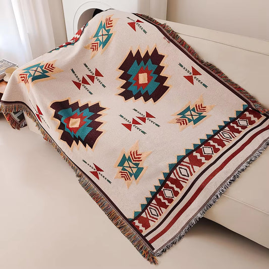 Oversized Boho Aztec Throw with Fringe