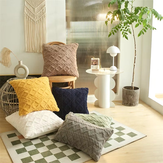 1Pc Solid Jacquard Stuffed and Geometrial Pattern Cushion Cover Piliow with High Quality for Sofa and Bed without Insert